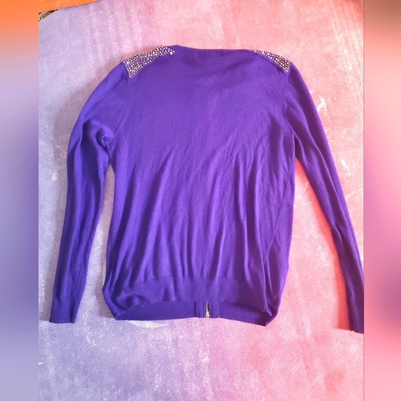 Michael Kors Large Purple Cashmere Zip Up Cardigan - Picture 4 of 5